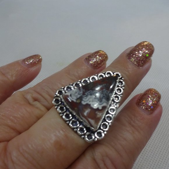 Natural "RED MOSS AGATE" Handmade Sterling Ring Size 9.25 #610A - Picture 1 of 3